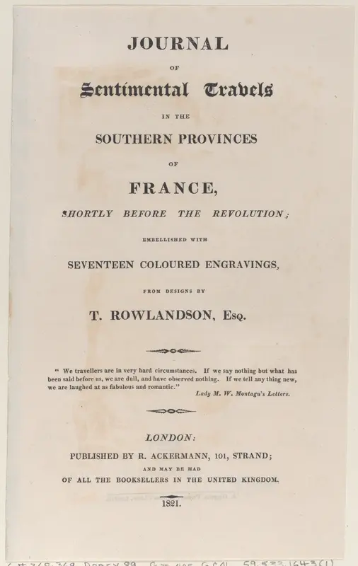 Title page, from "Journal of Sentimental Travels in the Southern Provinces of France, Shortly Before the Revolution" Wall Art by Thomas Rowlandson - High-Resolution Digital Print