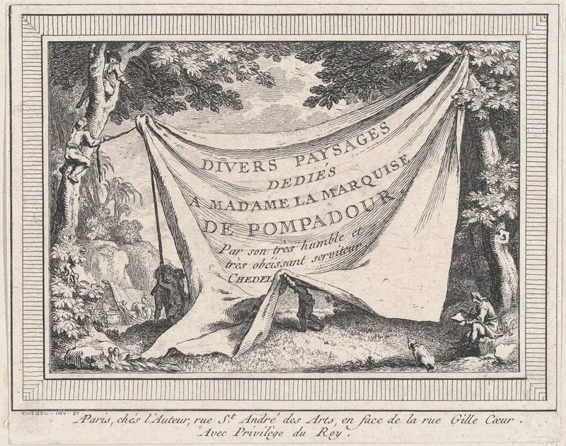Title page, from series of six landscapes dedicated to Madame La Marquise de Pompadour Wall Art by Quentin Pierre Chedel - High-Resolution Digital Print