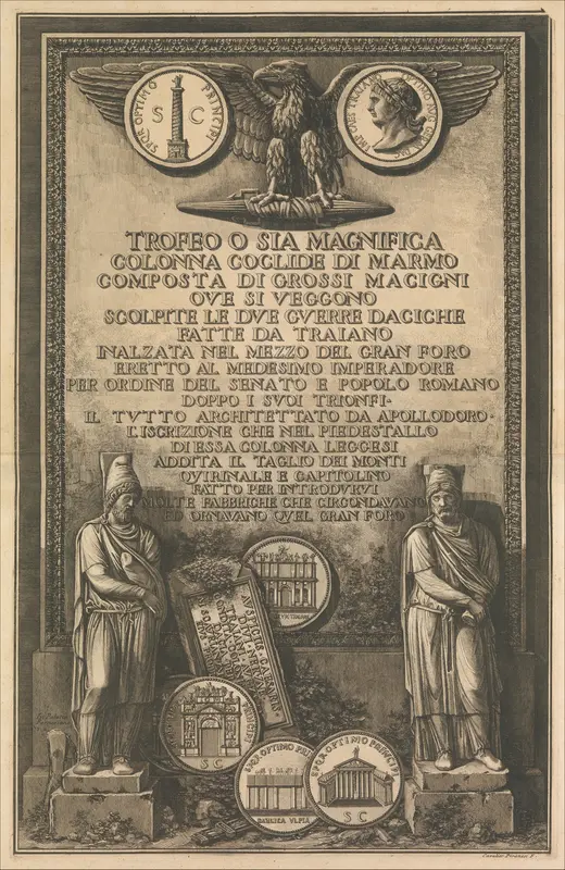 Title page, from "Trofeo o sia Magnifica Colonna Coclide..." (The Trophy or Magnificent Spiral Column) Wall Art by Giovanni Battista Piranesi - High-Resolution Digital Print
