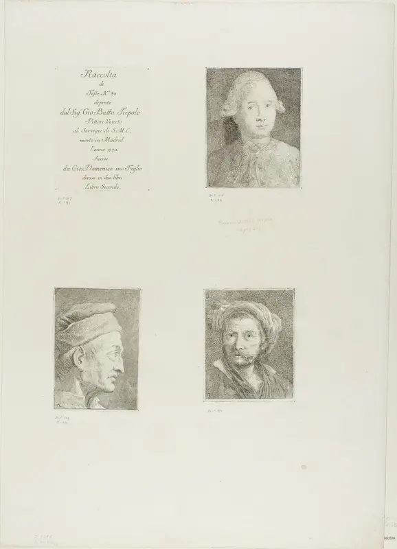 Title Page, Portrait of Giandomenico Tiepolo, Profile of an Old Man, and Old Man with a Turban Wall Art by Giovanni Domenico Tiepolo - High-Resolution Digital Print