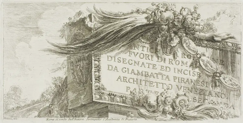 Title Page: Roman Antiquities outside Rome drawn and etched by Giambat'ta Piranesi, Venetian Architect. Part Two, from Some Views of Triumphal Arches and other Monuments Wall Art by Giovanni Battista Piranesi - High-Resolution Digital Print