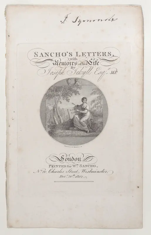 Title Page, "Sancho's Letters, with Memoirs of his Life," by Joseph Jekyll, Esq., M.P. Wall Art by Francesco Bartolozzi - High-Resolution Digital Print