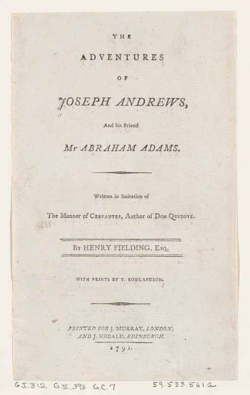 Title Page: "The Adventures of Joseph Andrews, and His Friend Mr. Abraham Adams" Wall Art by Thomas Rowlandson - High-Resolution Digital Print