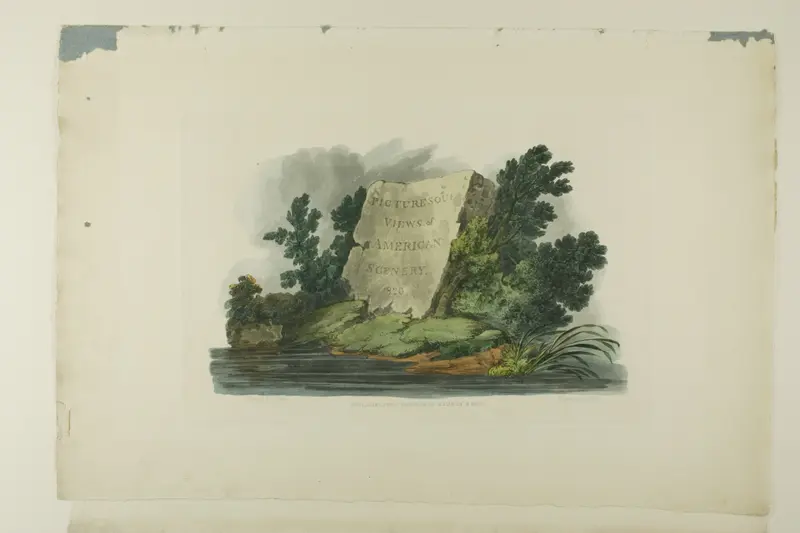 Title Page , Vignette, and plate one of the first number of Picturesque Views of American Scenery Wall Art by John Hill - High-Resolution Digital Print