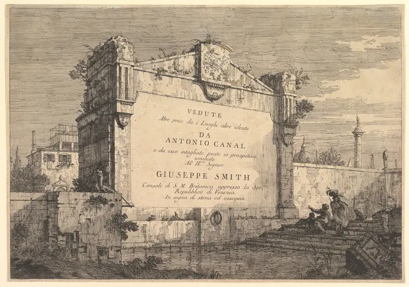 Title plate of "Vedute altre prese da i luoghi altre ideate" Wall Art by Canaletto (Giovanni Antonio Canal) - High-Resolution Digital Print