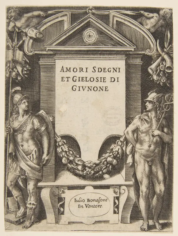 Title plate to "Loves, Rages and Jealousies of Juno" Wall Art by Giulio Bonasone - High-Resolution Digital Print