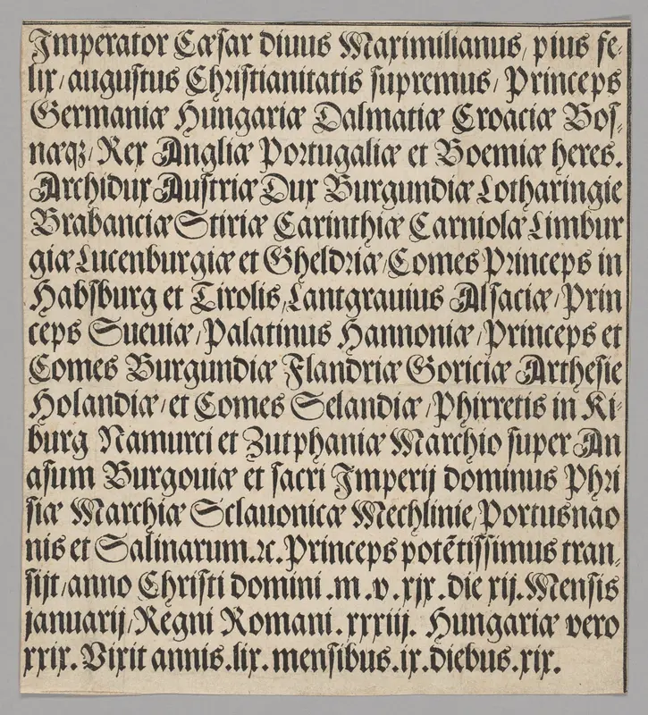Titles of Emperor Maximilian, from Historical Scenes from the Life of Emperor Maximilian I from the Triumphal Arch Wall Art by Benedict Chelidonius - High-Resolution Digital Print