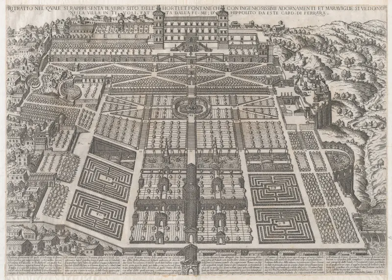 Tivoli Palace and Gardens, from "Speculum Romanae Magnificentiae" Wall Art by Giovanni Ambrogio Brambilla - High-Resolution Digital Print