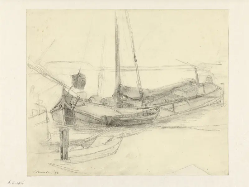 Tjalk en roeiboten in de haven van Muiden Wall Art by Cornelis Gerardus 't Hooft (1791-1871) - High-Resolution Digital Print