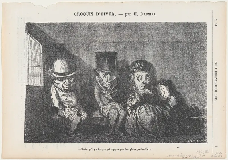 To imagine that there are people who even travel in winter for fun and enjoyment!, from 'Winter sketches,' published in Le Petit Journal pour Rire, December 3, 1864 Wall Art by Honoré Daumier - High-Resolution Digital Print
