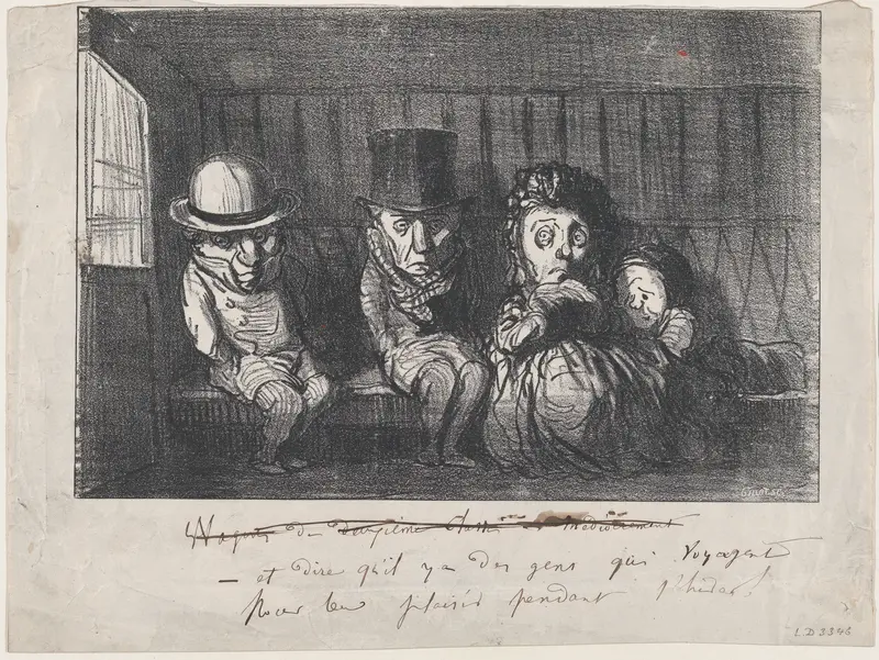 To imagine that there are people who even travel in winter for fun and enjoyment!, from "Winter Sketches" Wall Art by Honoré Daumier - High-Resolution Digital Print
