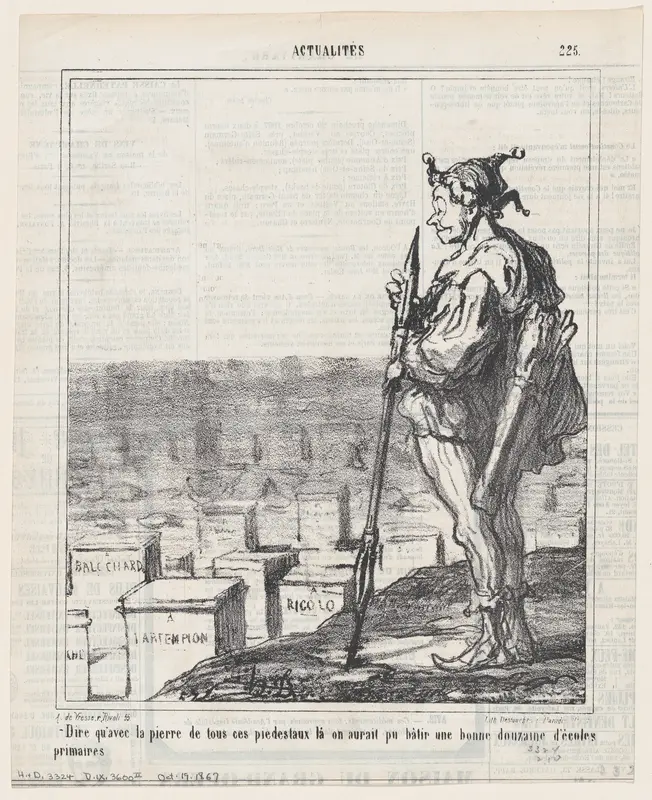 To think that one would have been able to build a dozen primary schools with the stone of all these pedestals, from "News of the Day" Wall Art by Honoré Daumier - High-Resolution Digital Print