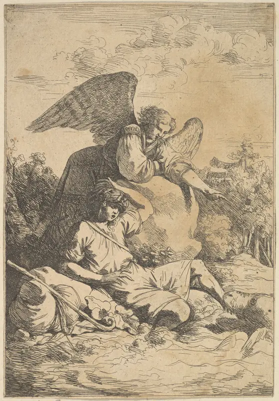 Tobie effrayé par le poisson (Tobias frightens the fish) Wall Art by Jean Jacques Lagrenée - High-Resolution Digital Print