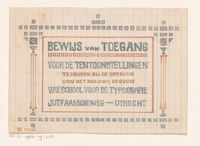Toegangsbewijs voor de tentoonstellingen van de Vakschool voor de Typografie Wall Art by Reinier Willem Petrus de Vries (1874-1953) - High-Resolution Digital Print