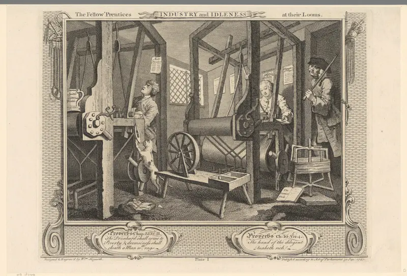 Tom Idle slaapt tegen een muur bij zijn weefgetouw, terwijl Francis Goodchild aan het werk is Wall Art by Unknown - High-Resolution Digital Print