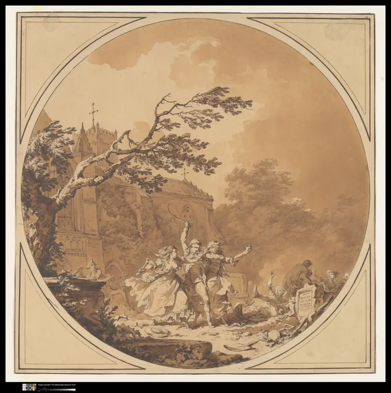 Tom Jones Assisting Molly Seagrim in the Churchyard Wall Art by Philippe Jacques de Loutherbourg - High-Resolution Digital Print