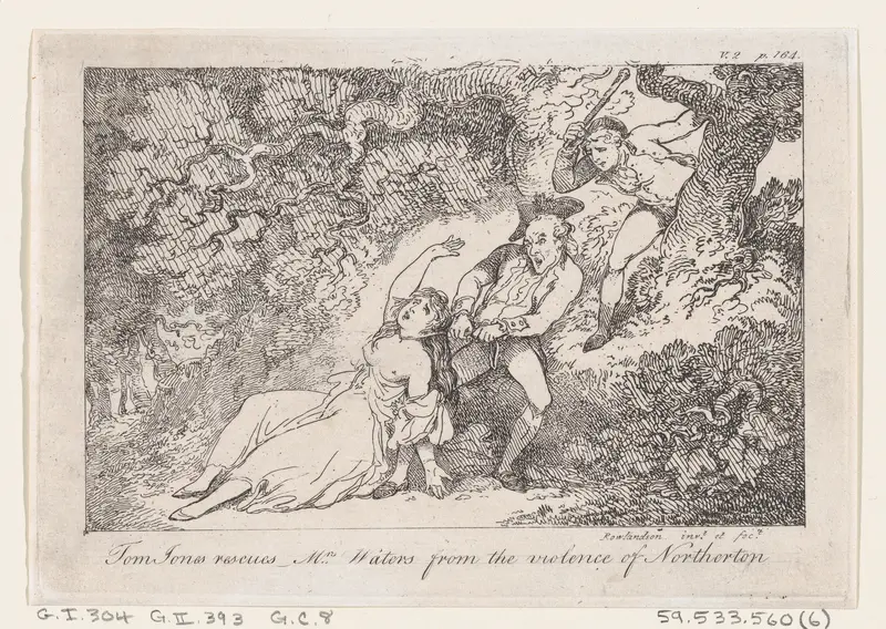 Tom Jones Rescues Mrs Waters from the Violence of Northerton, from "The History of Tom Jones, a Foundling" Wall Art by Thomas Rowlandson - High-Resolution Digital Print