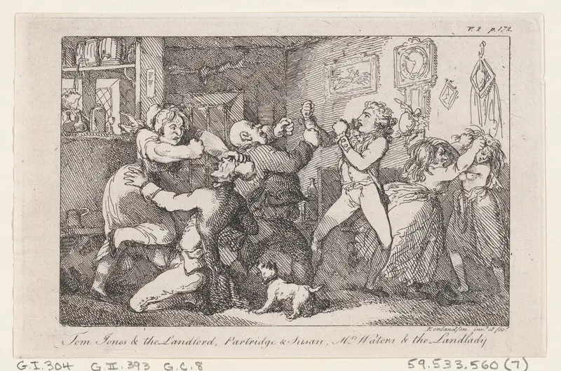 Tom Jones & the Landlord, Partridge & Susan, Mrs Waters & the Landlady, from "The History of Tom Jones, a Foundling" Wall Art by Thomas Rowlandson - High-Resolution Digital Print