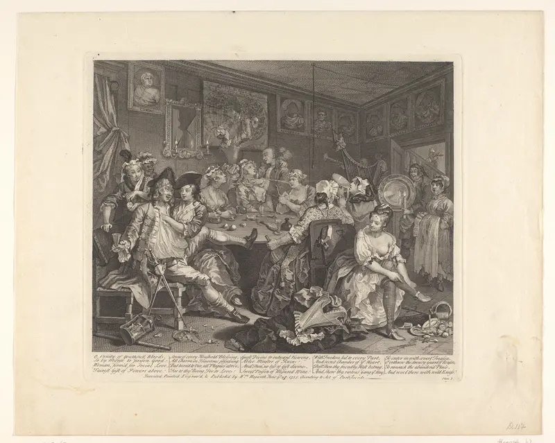 Tom Rakewell beschonken in een bordeel Wall Art by John Hoadly - High-Resolution Digital Print