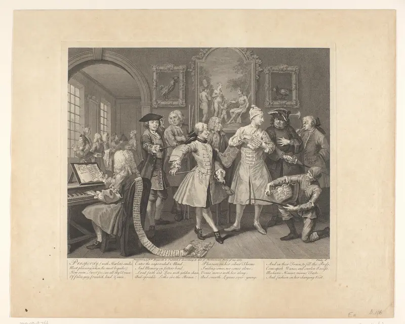 Tom Rakewell omringd door mensen in de ochtend Wall Art by John Hoadly - High-Resolution Digital Print