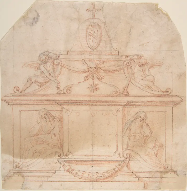 Tomb Monument with Crucifix and Coat of Arms Wall Art by Anonymous, Italian, 17th century - High-Resolution Digital Print