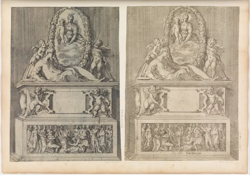 Tomb Surmounted by the Madonna and Child in an Oval Wreath