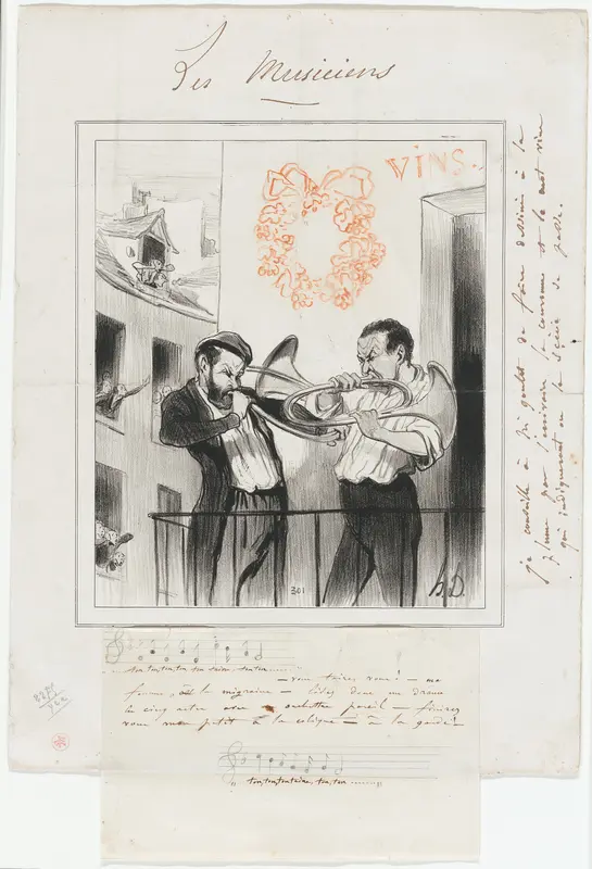 Ton, ton, ton, ton, ton, t..... “- Be quiet, my wife has a headache!. - Why don't you read a drama in five acts with a similar orchestra! - Stop it... my little one gets the colic!” Ton, ton, ton, ton, taine..., plate 2 from Les Musiciens De Paris