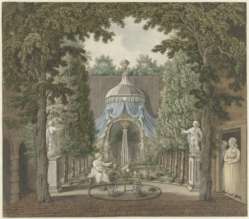 Toneelscène in een stadstuintje Wall Art by Barend Hendrik Thier - High-Resolution Digital Print