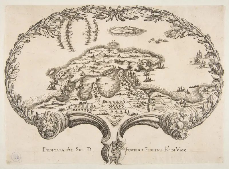 Topographic Plan (Porto Ercole?) in the Shape of a Fan Wall Art by Anonymous, 17th century - High-Resolution Digital Print