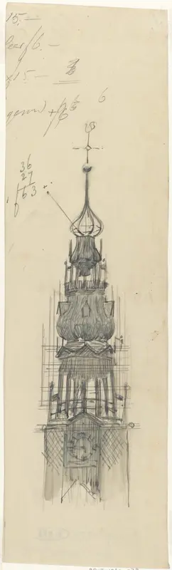 Toren van de Oude Kerk te Amsterdam Wall Art by Carel Adolph Lion Cachet - High-Resolution Digital Print