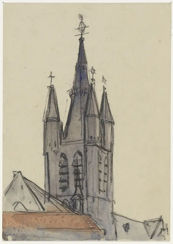 Toren van de Oude Kerk te Delft Wall Art by Adolf le Comte - High-Resolution Digital Print