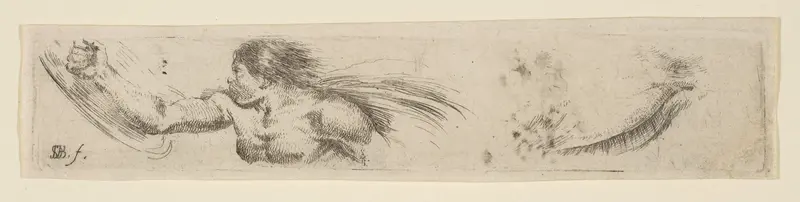 Torso of a Man with a Shield and Eye Study, plate 19 from "Collection of various doodles and etching proofs" (Recueil de divers griffonnements et preuves d'eauforte) Wall Art by Stefano della Bella - High-Resolution Digital Print
