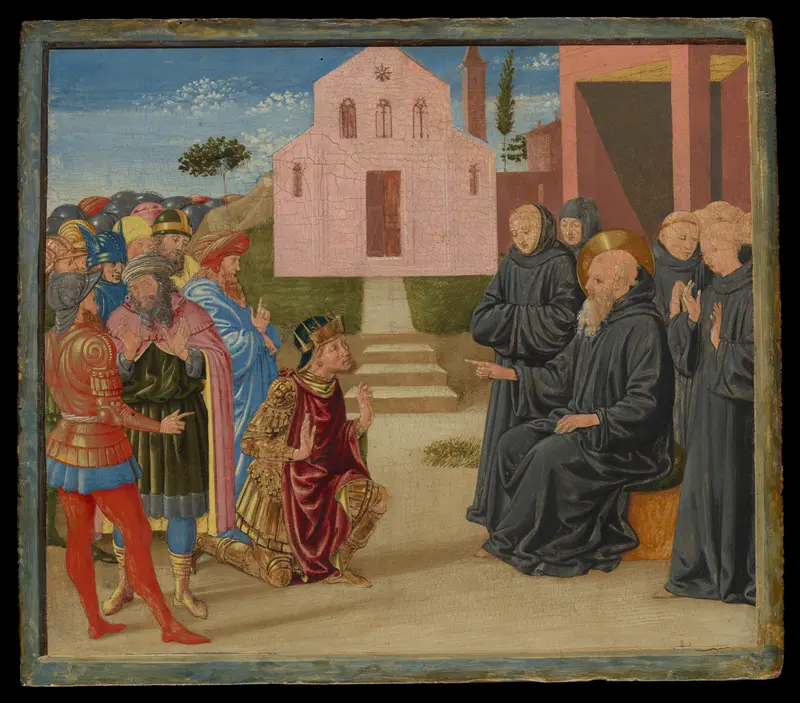 Totila before Saint Benedict Wall Art by Benozzo Gozzoli (Benozzo di Lese di Sandro) - High-Resolution Digital Print