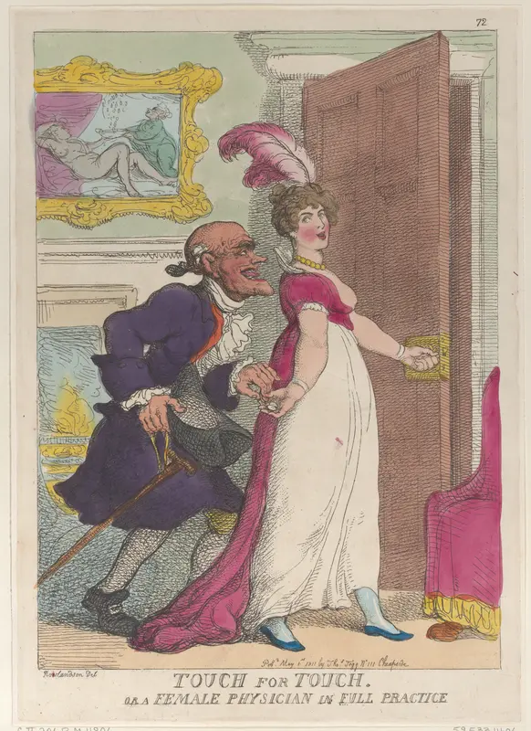 Touch for Touch or a Female Physician in Full Practice Wall Art by Thomas Rowlandson - High-Resolution Digital Print