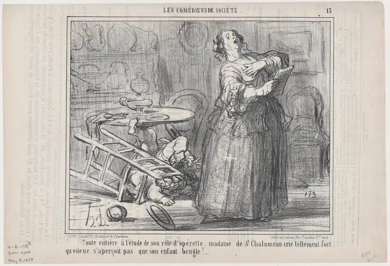 Toute entière à l'étude de son rôle d'opérette..., from "Les Comediens de Société" Wall Art by Honoré Daumier - High-Resolution Digital Print