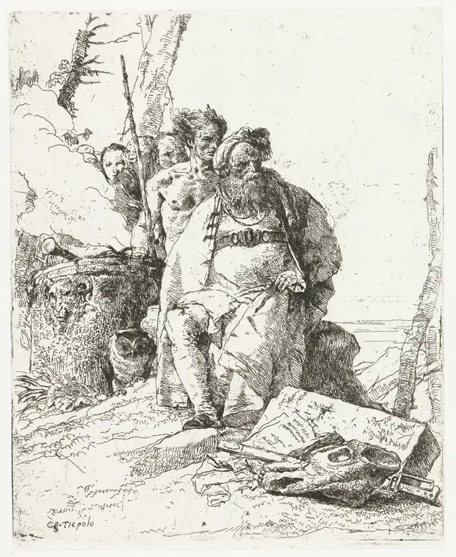 Tovenaar en vier mannen bij rokend altaar Wall Art by Unknown - High-Resolution Digital Print