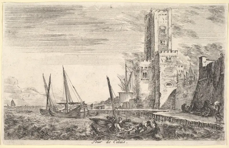 Tower of Calais (Tour de Calais), from "Views of seaports" (Vues de ports de mar) Wall Art by Stefano della Bella - High-Resolution Digital Print