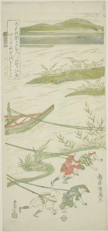 Towing boats against the current