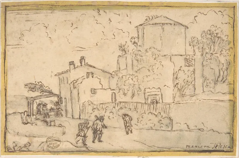 Townscape with an Inn Wall Art by Anonymous, Italian, 17th century - High-Resolution Digital Print