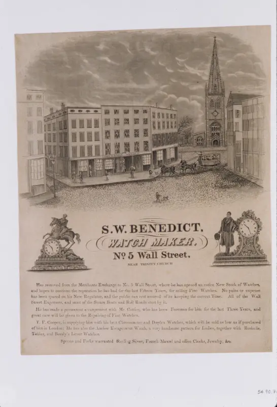 Tradecard of S. W. Benedict, Watchmaker, No. 5 Wall Street, New York Wall Art by S. W. Benedict - High-Resolution Digital Print
