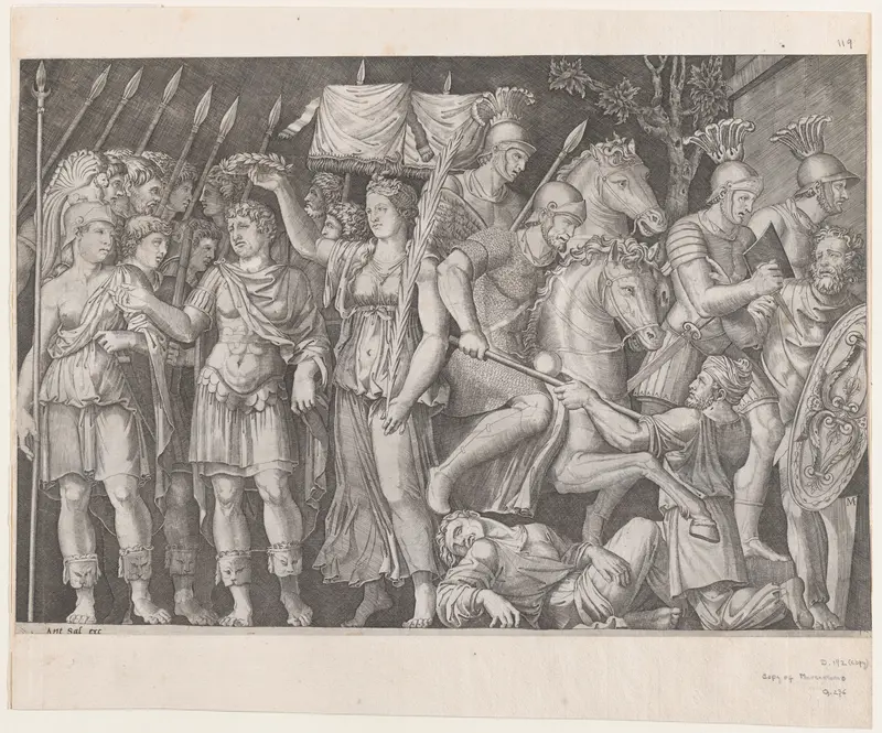 Trajan Between City of Victory and Rome, from "Speculum Romanae Magnificentiae"