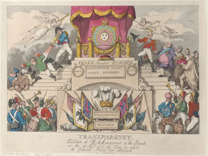 Transparency: Exhibited at R. Ackermann's in the Strand on the 27th November 1815, the Day on which the General Peace was Celebrated in London Wall Art by Thomas Rowlandson - High-Resolution Digital Print