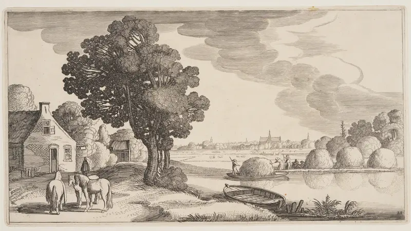 Transport of Hay on a River, from Landscapes (Playsante Lantschappen)