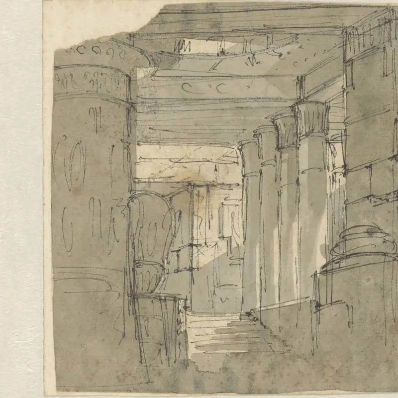 Trapopgang in een Egyptisch aandoende tempel Wall Art by anonymous - High-Resolution Digital Print