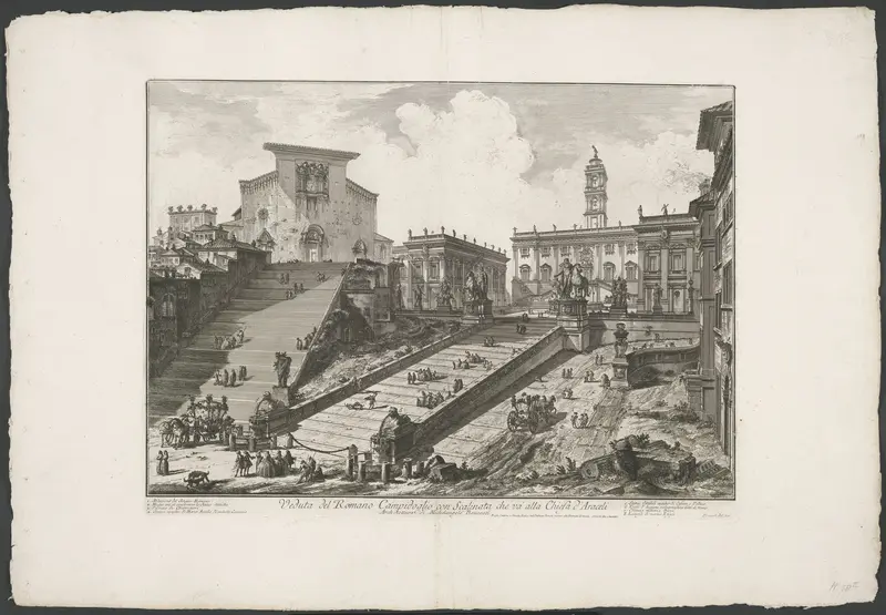 Trappen naar Piazza del Campidoglio en de Santa Maria in Aracoeli te Rome Wall Art by Unknown - High-Resolution Digital Print