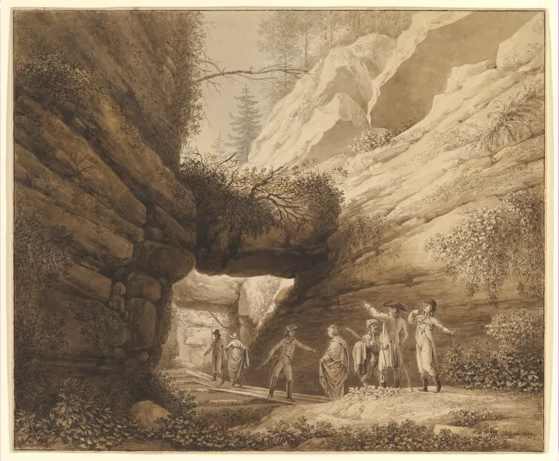 Travelers at the Rock Arch in the Uttewalder Grund Wall Art by Johann Moritz Gottfried Jentzsch - High-Resolution Digital Print