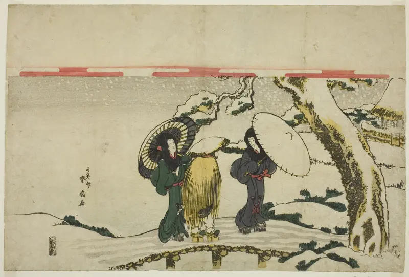 Travelers in Snow Wall Art by Katsukawa Shunsen (Shunko II) - High-Resolution Digital Print
