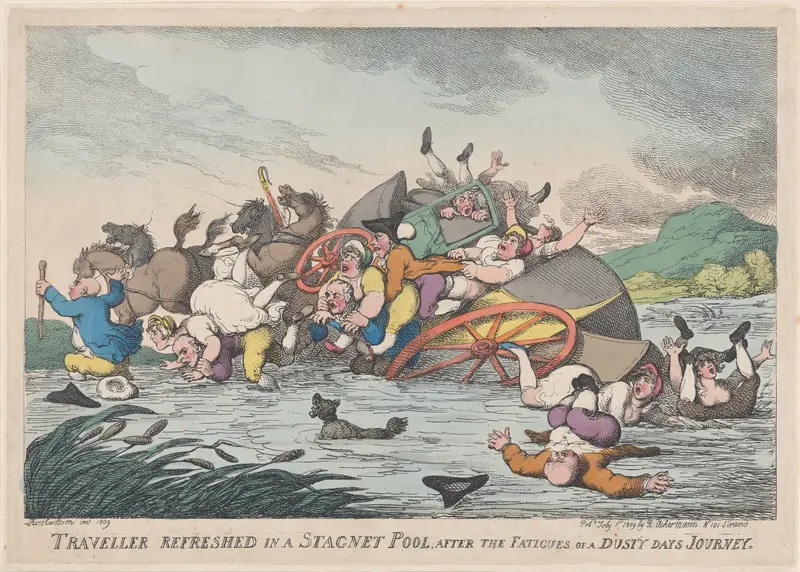 Traveller Refreshed in a Stagnant Pool, after the Fatigues of a Dusty Day's Journey Wall Art by Thomas Rowlandson - High-Resolution Digital Print