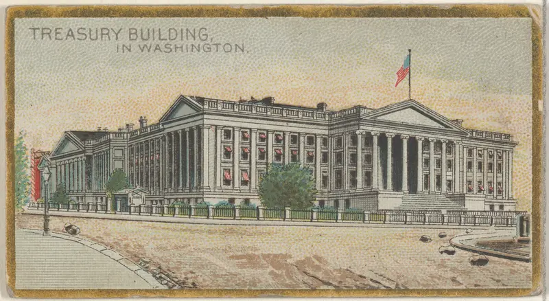 Treasury Building in Washington, from the General Government and State Capitol Buildings series (N14) for Allen & Ginter Cigarettes Brands Wall Art by Allen & Ginter - High-Resolution Digital Print