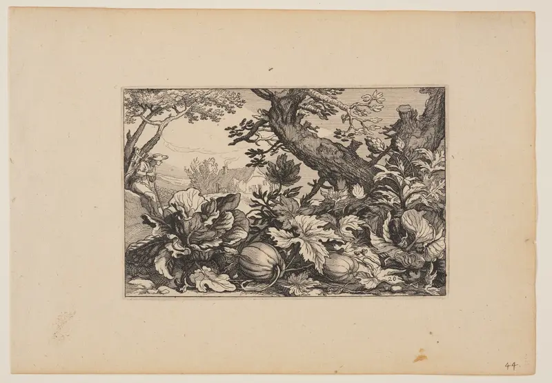Tree and Melons, from Landscapes (Verscheyden aerdige Lanthuysen...)